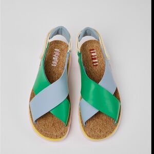 Camper Twins Women's Vibrant Green and Light Blue Sandals
